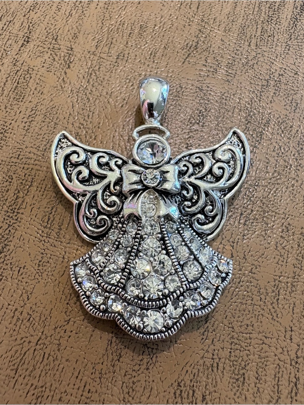Silver-Tone Crystal Angel Pendant Necklace - Elegant Women's Jewelry